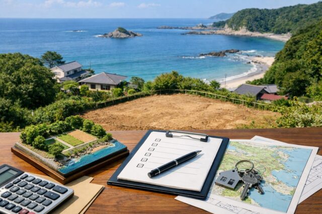太地町で土地を買う手順｜太地 土地購入7ステップの内容を表す写真風アイキャッチ画像